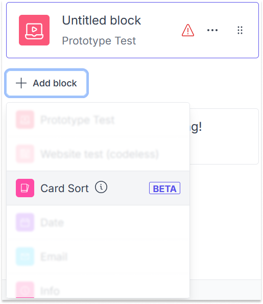 Image showing how to add a Card sort block.