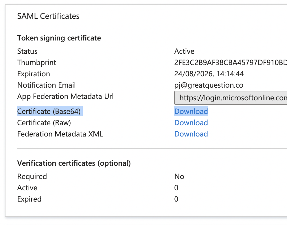 SAML certificates