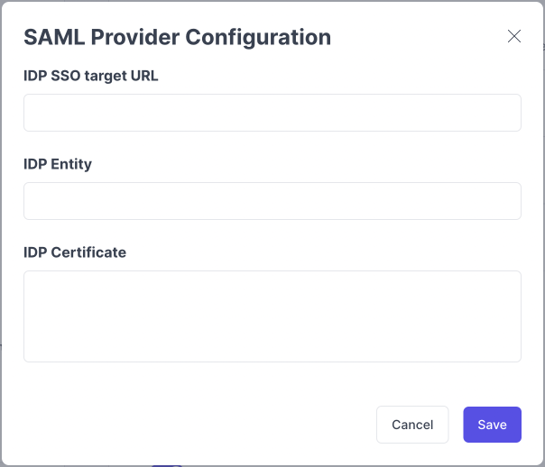 SAML setup modal