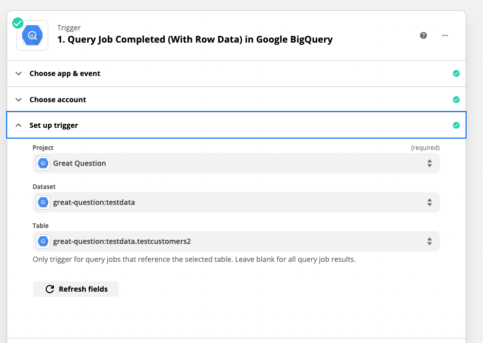 Zapier BigQuery trigger