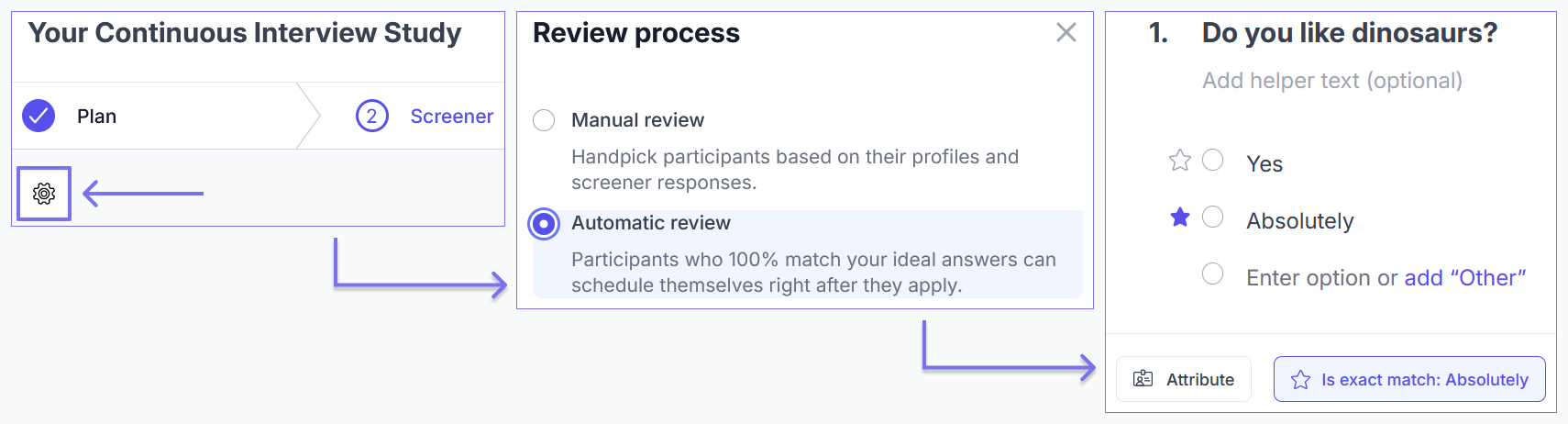 Screener review settings with ideal answer