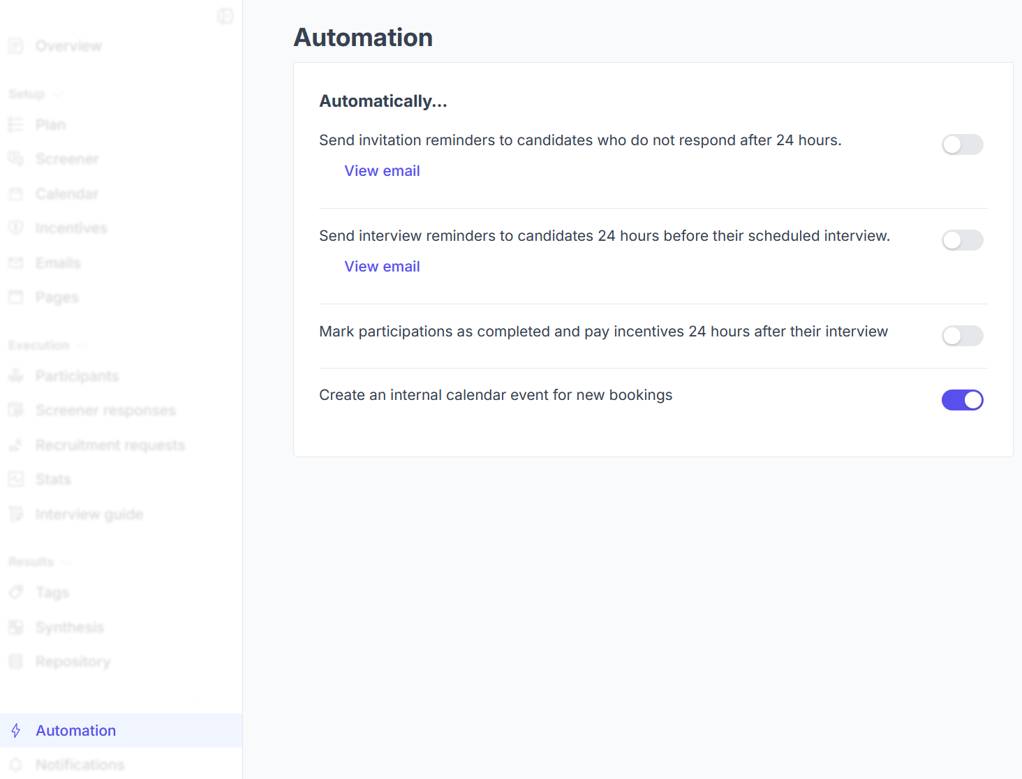 Continuous automations view