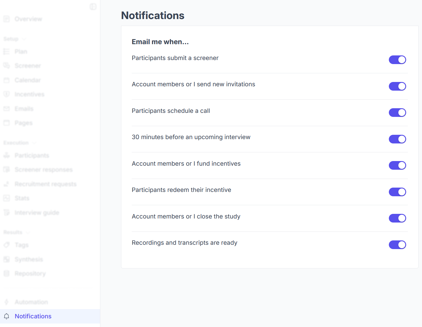 Continuous notifications view