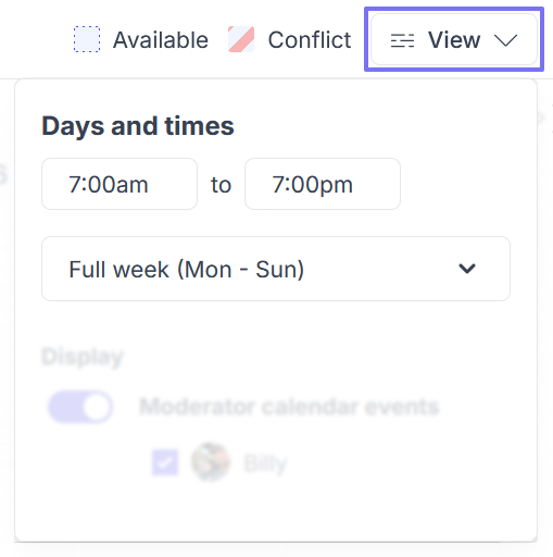 Calendar view settins - days and times