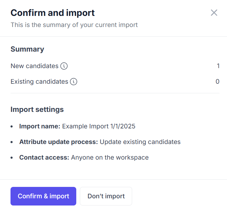 Imaging showing the review page before confirming and importing the CSV file.