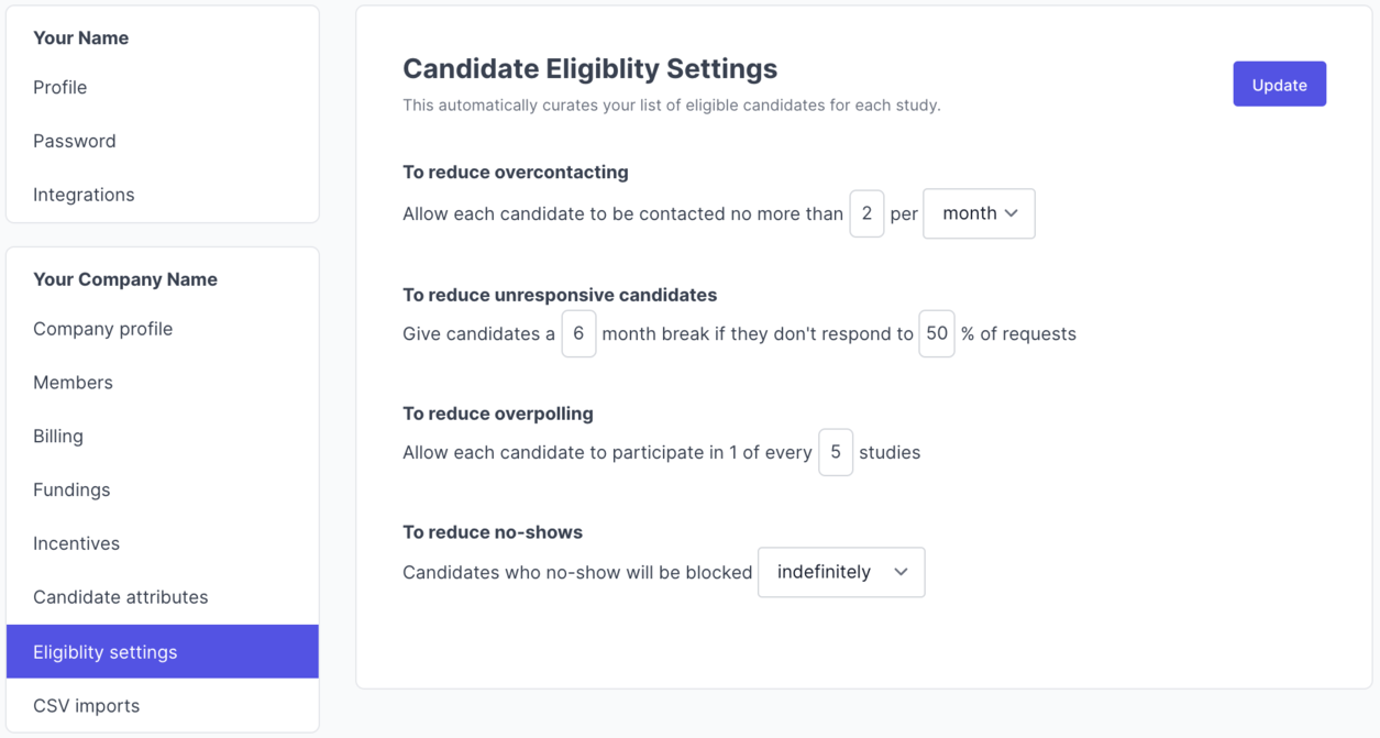 Candidate eligibility settings