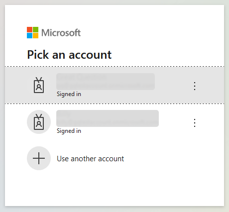 Selecting MS account for Teams