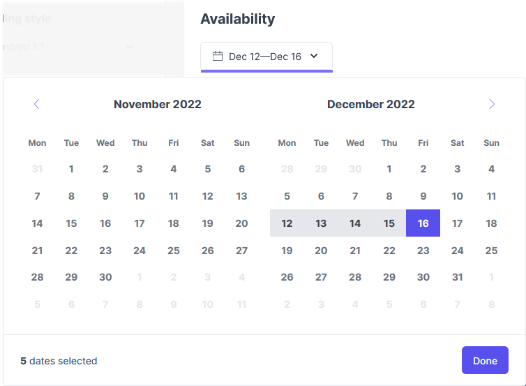 Availability calendar