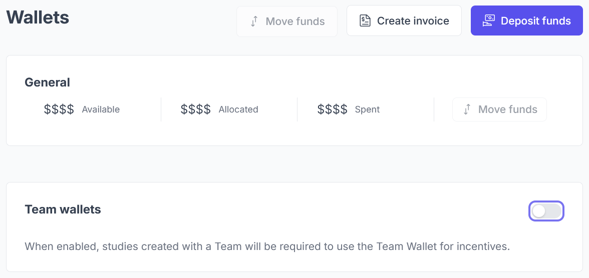 Wallets without team wallets enabled