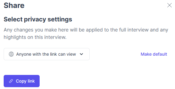 Interview room share settings admin