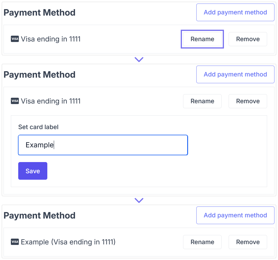 Renaming payment method