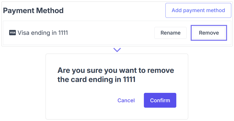 Removing a payment method