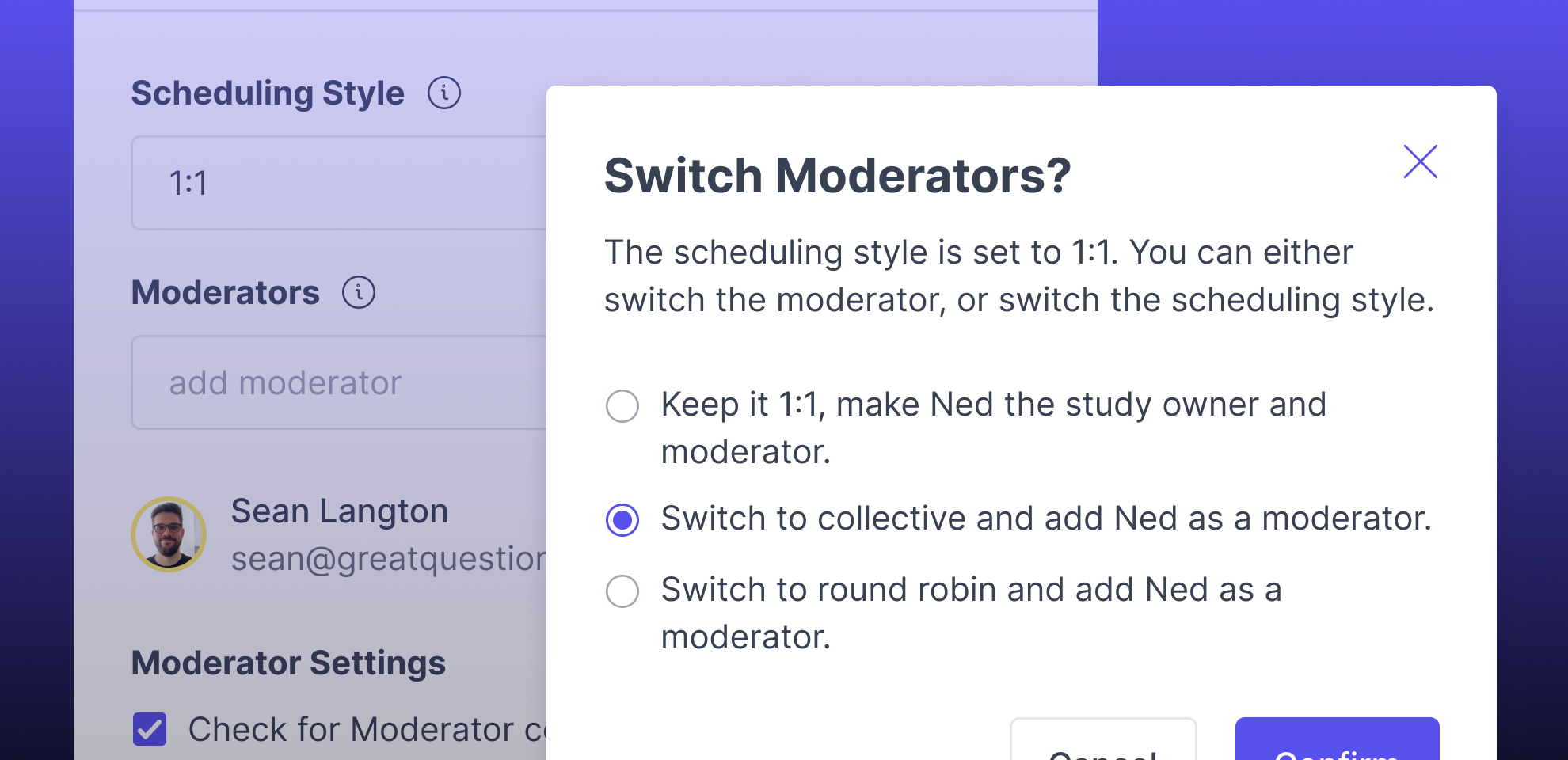 Example image showing new moderator change flow.