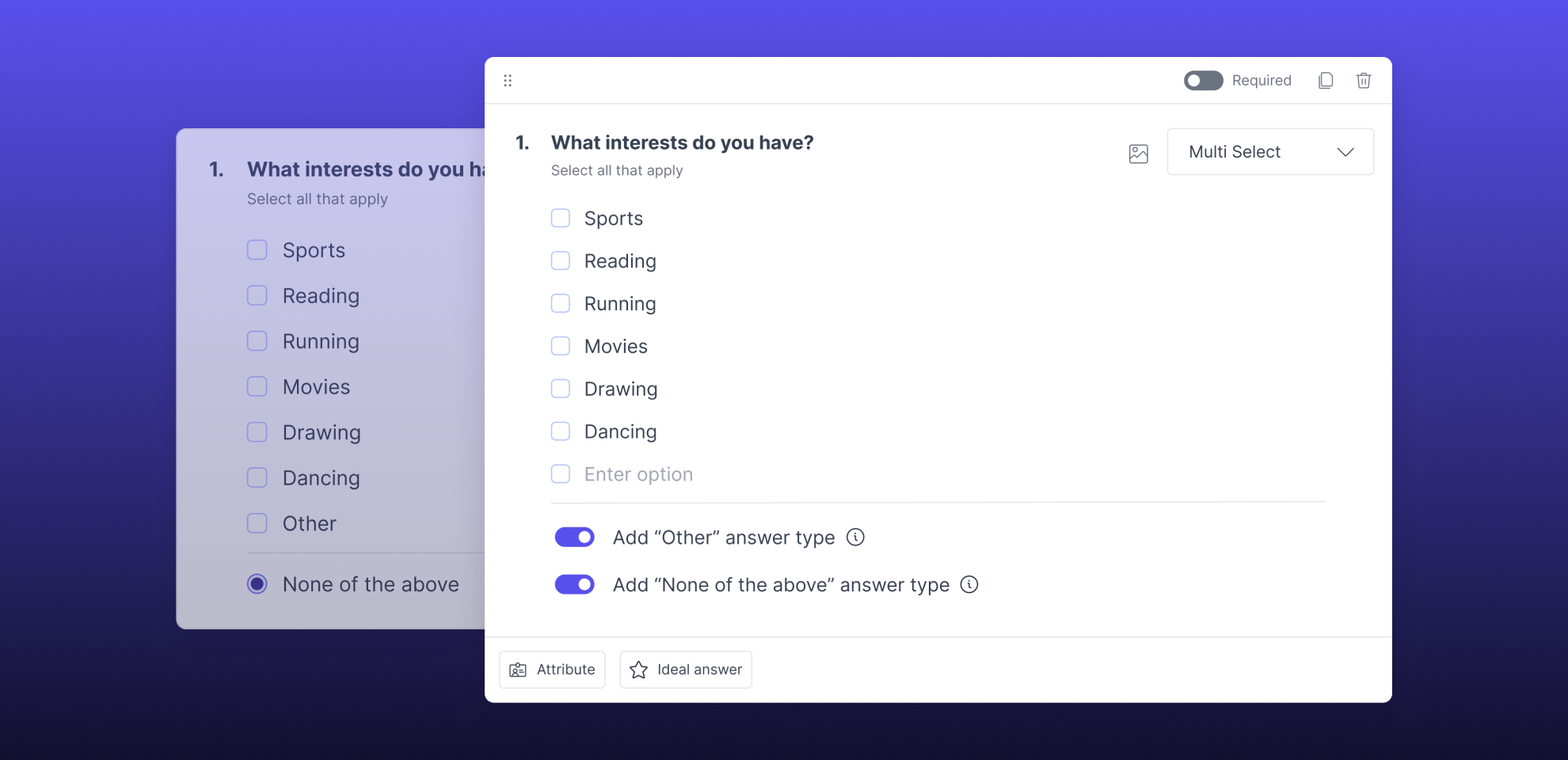 Example image showing the option to add "other" and "none of the above".
