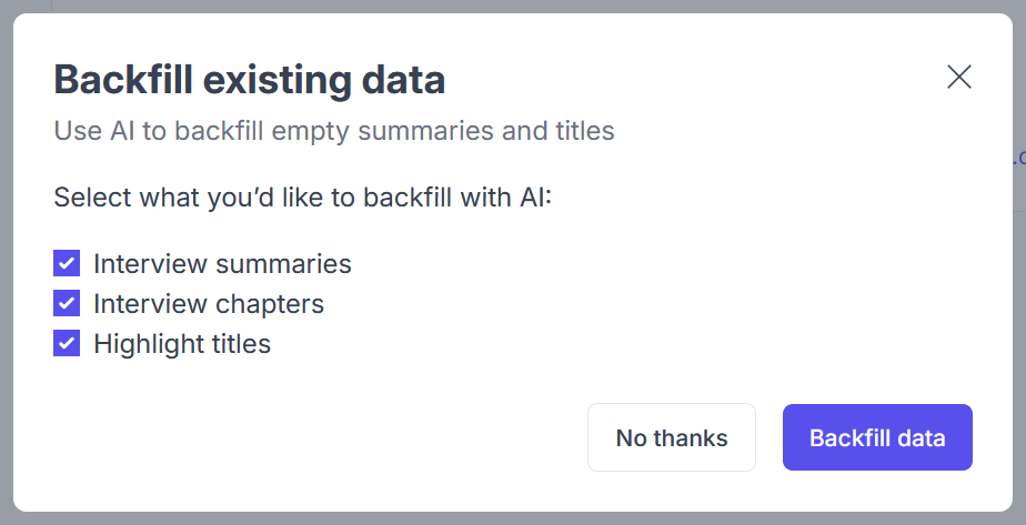 AI Backfill data settings