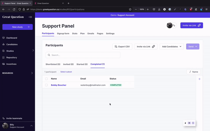 View panel stats