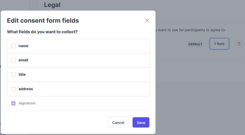 Consent form fields