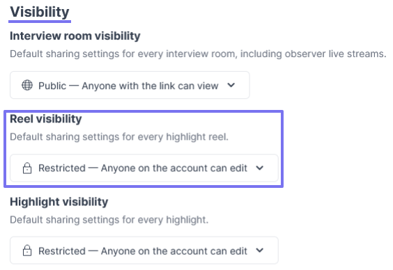 Interview room share settings