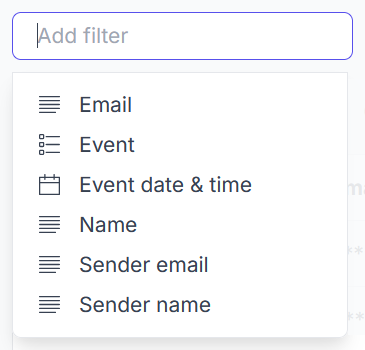 Email Logs Filter Options