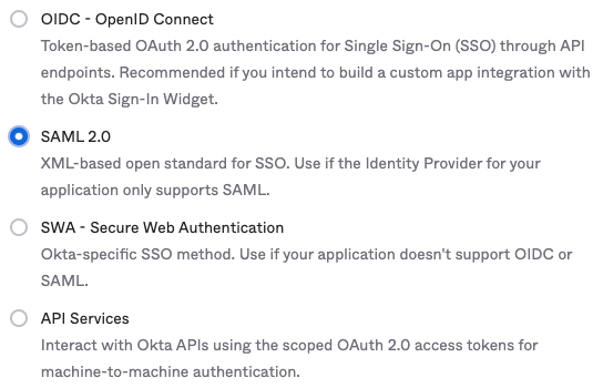 Create application in Okta