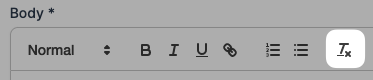 text editor bar displaying the location of the clear formatting option at the end