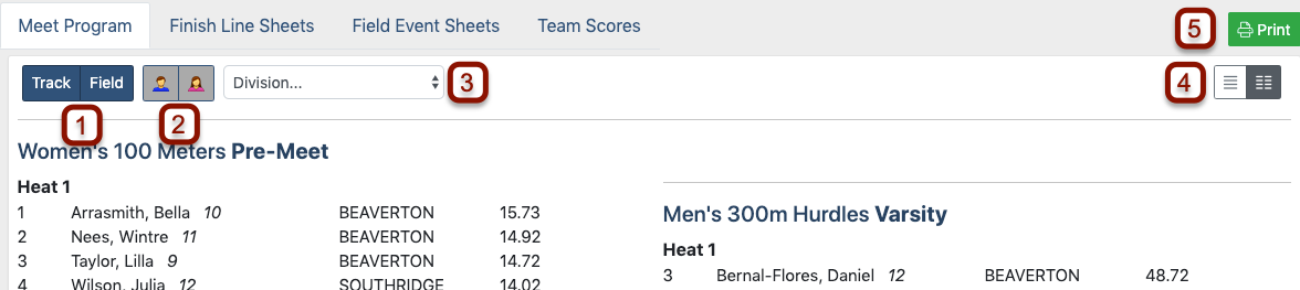 accurace timing heat sheets