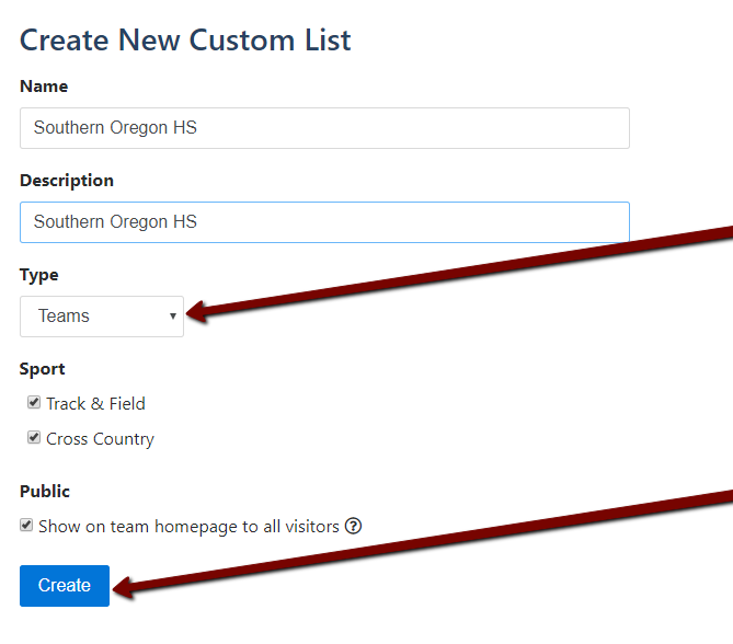 Custom Lists Editor Athletic Net Support