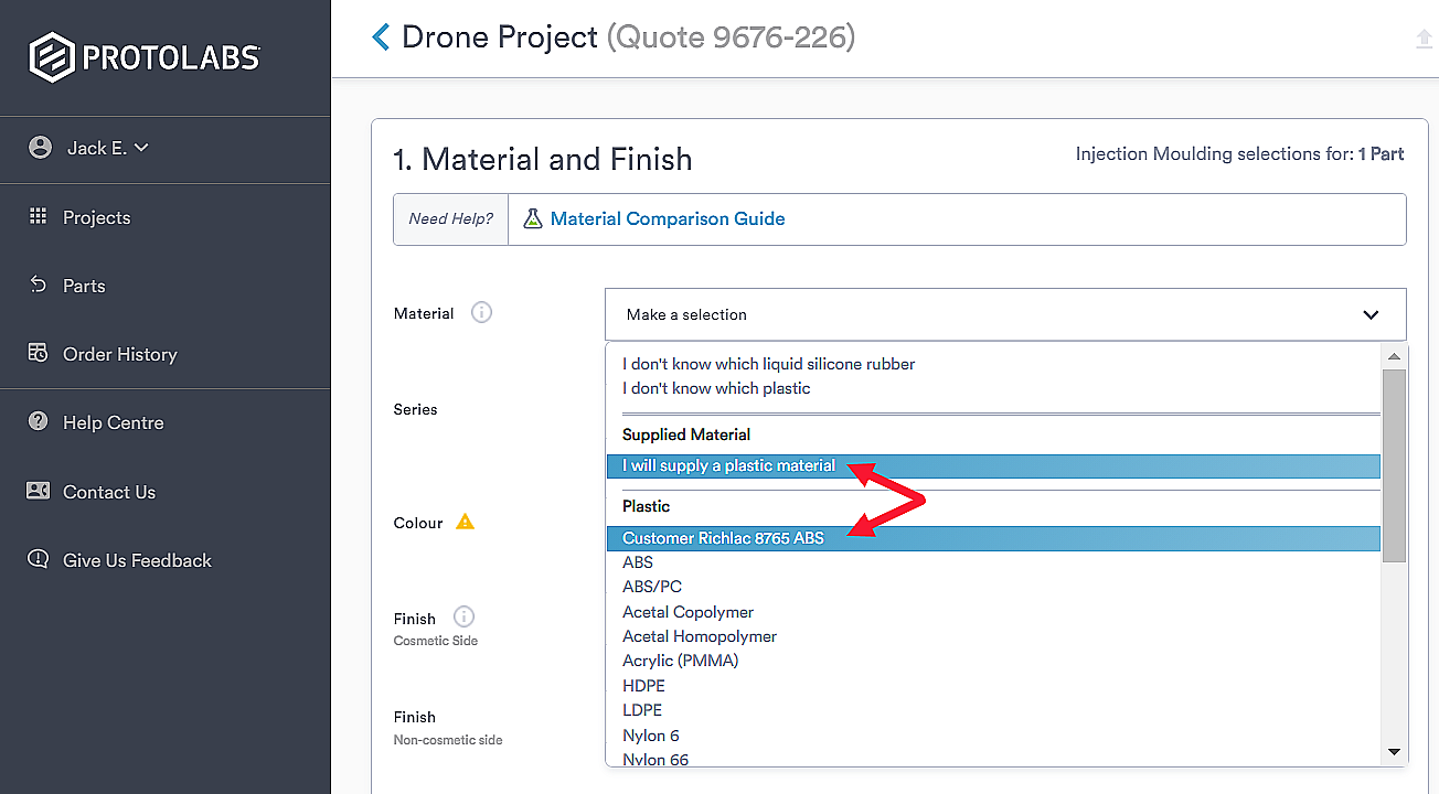 Select CSM from Material drop-down menu