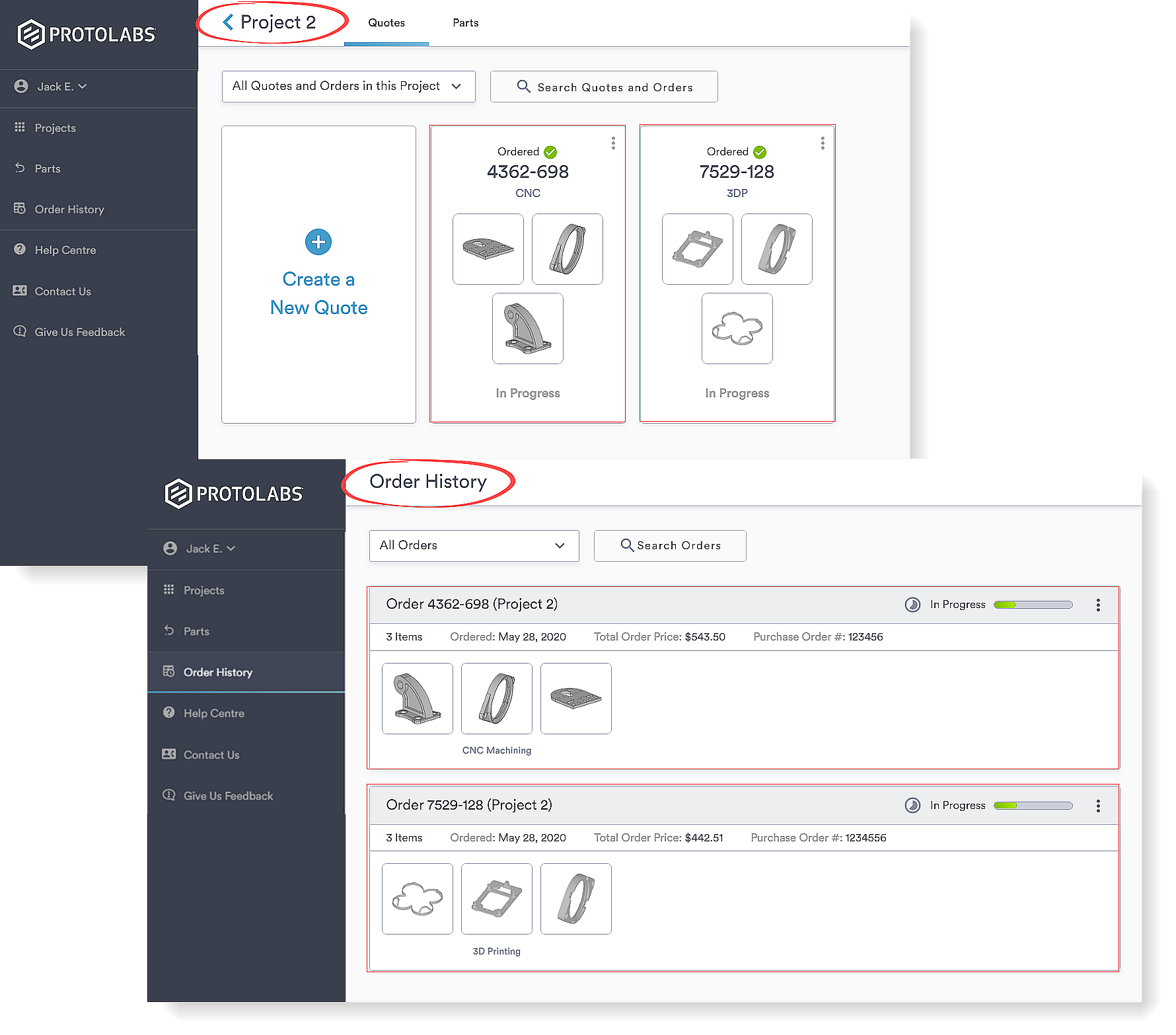 View orders from Projects or Order History