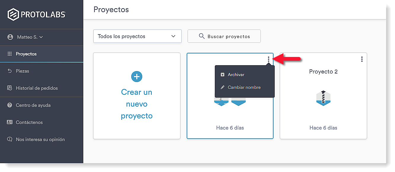 Archivar o cambiar el nombre de un proyecto