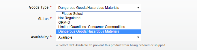 Dangerous Goods product attribute