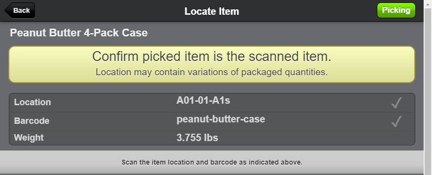 Scanner UI Picking Quantity-type products warning