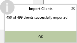 A popup totaling the number of clients imported out of total clients.