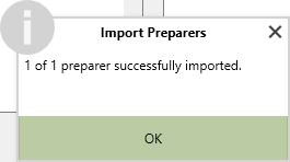 A popup totaling the number of preparers imported out of total preparers.