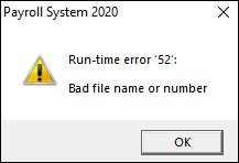 Fehler 52 Datei oder Nummer fehlerhaft