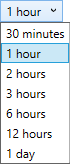 The dropdown for times, set to 1 hour, and listing underneath 30 minutes, 1 hour, 2 hours, 3 hours, 6 hours, 12 hours, and 1 day.
