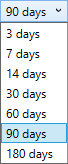 The dropdown for days that the backups are kept, set to 90 days, and listing underneath 3 days, 7 days, 14 days, 30 days, 60 days, 90 days, and 180 days.