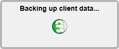 A popup that reads "Backing up client data..." and has the CFS logo underneath.