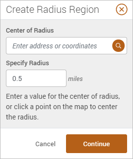 radius custom region address and radii box