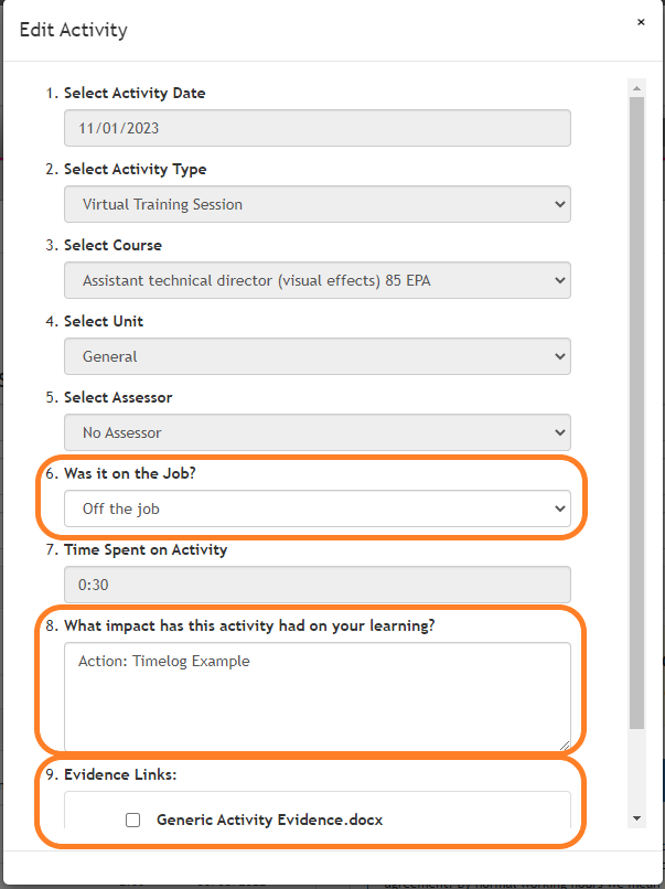 Editable fields on a Timelog Record