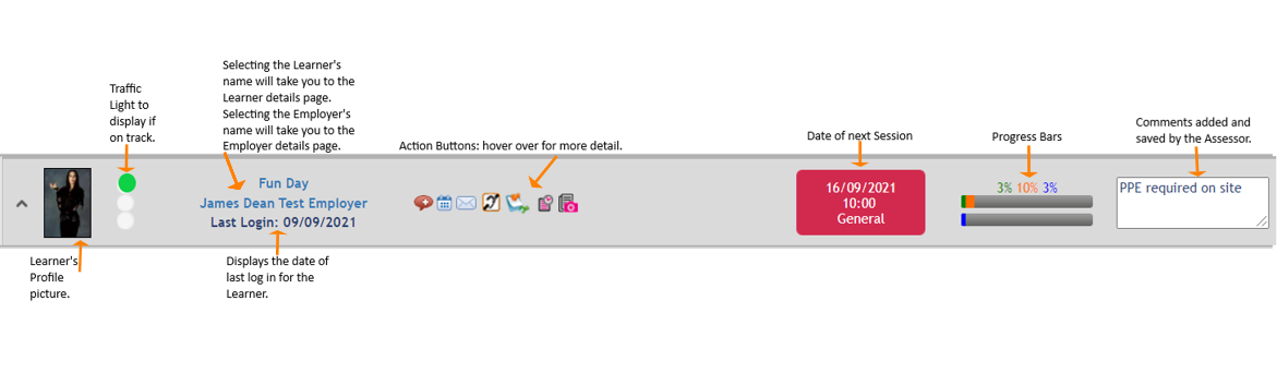 Learner details shown on the assessor dashboard