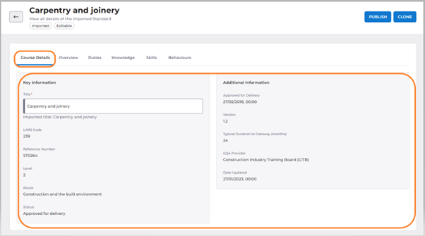 Course details page