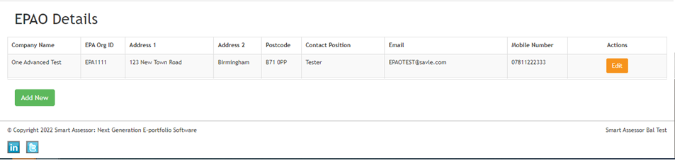 EPAO details table