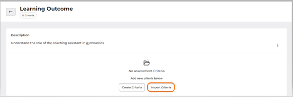 Import criteria button