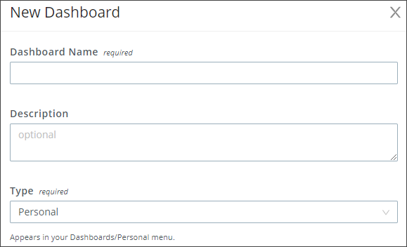 New Personal dashboard window.