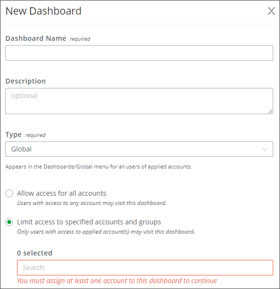 New Global limited dashboard.