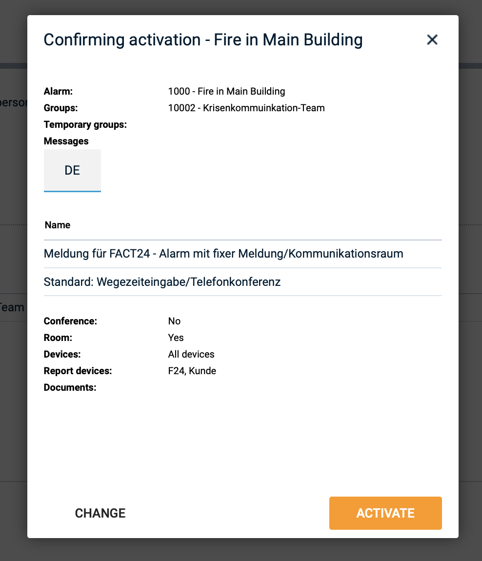 Fig.: Confirmation query before alarm activation