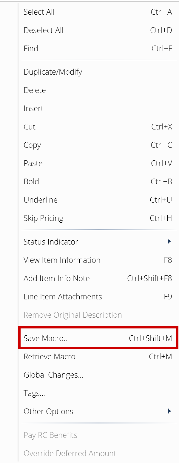 Right-click menu with Save Macro highlighted