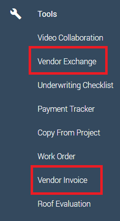 Highlighted Vendor Exchange option and Vendor Invoice option