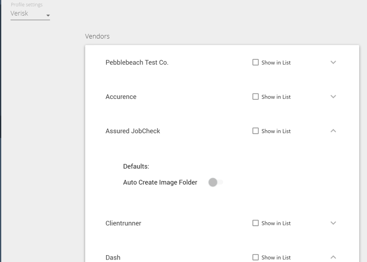 Vendor selections in Preferences